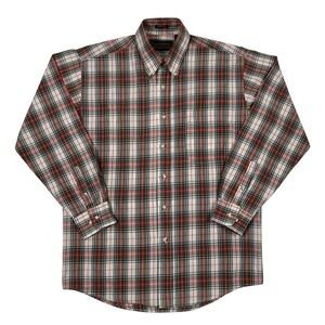 Vintage 80s Eddie Bauer Marin Poplin Multicolor Plaid Button Up Shirt USA Made